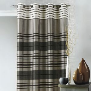 Homemaison Rideau Shantung Rayure Chenille - Polyester - 8 &OElig;illets Ronds Canon de Fusil - Pr&ecirc;t-&agrave;-Poser - Salon Chambre Cuisine - 140 x 260 cm - Taupe