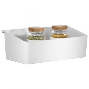Tesa Rangement pour Accessoires de Cuisine - Bo&icirc;te Autocollante pour Organiser sa Cuisine - &Eacute;tag&egrave;re de Rangement des &Eacute;pices - avec Adaptateur, Montage Mural sans Percer - Blanc
