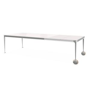 Magis Table Extensible Avec Roues Big Will (Blanc Brillant - Pieds En Aluminium Brillant Et Plateau En Cristal Trempé Brillant)