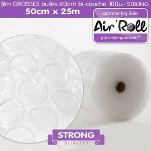 Enveloppebulle Lot de 1 Rouleau de film grosses bulles d'air 50cm x 25m