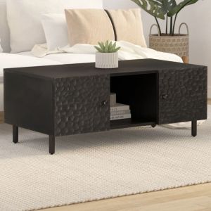 VidaXL Table Basse, Table d'Appoint avec Pieds et Porte, Bout de Canapé avec Rangement, Meuble de Salon, Moderne, Noir Bois Massif de Manguier