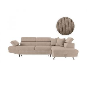 Loungitude Canapé d'angle droit convertible RIO 5 places avec coffre de rangement en velours côtelé - Taupe