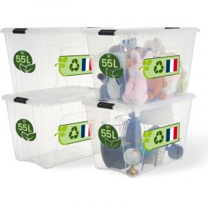 Iris Ohyama Boite de Rangement Maison Plastique, 55L, Lot de 4, Transparent, BSB-55