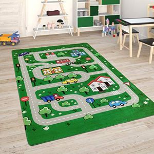 Paco Home - Tapis Chambre Enfant Tapis De Jeux Tapis Bébé Tapis Enfant Route Tapis De Jeux 80x150 cm, Vert