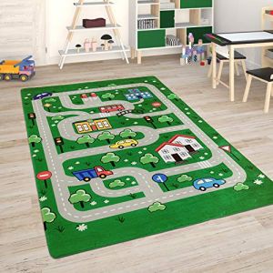 Paco Home - Tapis Chambre Enfant Tapis De Jeux Tapis Bébé Tapis Enfant Route Tapis De Jeux 80x150 cm, Vert