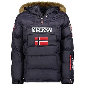 Geographical Norway BILBOQUET MEN - Parka Passe Tête Chaude Homme Imperméable - Manteau Épais Capuche Fourrure Outdoor - Blouson Chaud Coupe Vent Hiver Doublure Extérieur Veste Hommes BLEU MARINE S