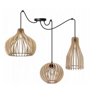 Light-Home Abat Jour Suspension Luminaire Lustre Araign&eacute;e - en Metal et Bois - &Agrave; 3 Lumi&egrave;res - E27 - Mix II