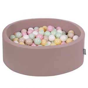 KiddyMoon Piscine À Balles 90X30cm/200 Balles pour Bébé Rond Fabriqué en UE, Béruée: Beige Pastel/Jaune Pastel/Blanc/Menthe/Rose Poudre