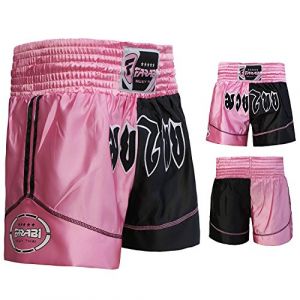 Short de Muay Thai - Farabi Sports - Rose/Noir - Tissu respirant - Ceinture élastiquée - Ultra léger