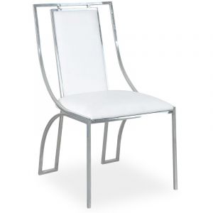 Image de Menzzo Lot de 2 chaises Catarina Simili P.U. Blanc pieds Argent