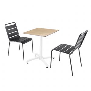 Oviala Ensemble table de jardin stratifi&eacute; ch&ecirc;ne clair et 2 chaises gris