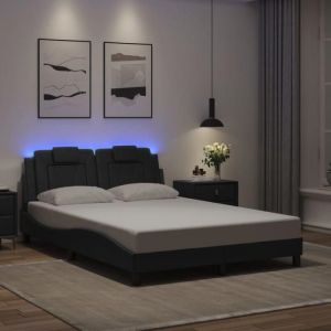 VidaXL Cadre de Lit avec Lumières LED, Lit Rembourré avec Coussin, Lit Double, Lit Adulte Chambre, Moderne, Noir 140x190 cm Similicuir