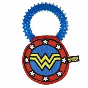 Cerd&aacute; Life'S Little Moments - Jouet &agrave; Macher pour Chien avec Son - Nettoyant des Dents - S&ucirc;r, Resistant et Non Toxique en Forme de Disque avec Peluche de Wonder Woman - Licence Officielle DC Comics