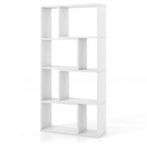 Biblioth&egrave;que ouverte &agrave; 8 cases 60 x 20 x 120 cm design g&eacute;om&eacute;trique moderne avec finition mate en bois blanc