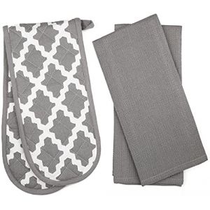 Penguin Home Coton Gant de four et torchon 3-P èce Set, Diamant Gris