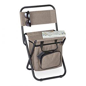Relaxdays Tabouret de camping beige avec dossier - 10036793-0