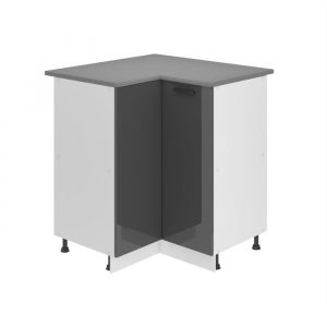 BELINI Meuble Cuisine Bas avec Plan de Travail SNP, T: 90x90x85 cm, Meubles de Cuisine Angle - 1 Porte, argent très brillant