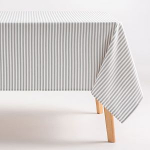 Nappe imperm&eacute;able rayures toucher tissu gris clair 160x160 cm