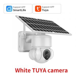 Merkmak - Camera solaire sans fil tuya WiFi avec panneau solaire 1080P Detection de mouvement pir Peut etre installee separement avec batterie Blanc