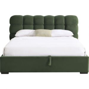 Lit coffre 140x190 cm avec tête de lit en velours vert kaki