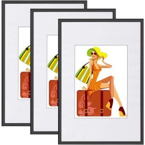 WOLTU Lot de 3 Cadre Photo 28x35 cm avec Passe Partout, Cadre et Plaque en Plastique, Cadre Poster pour Décoration Murale ou sur Table, Suspendre Horizontalement ou Verticalement, Noir