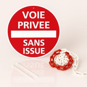 Signaletique.biz France - Voie privée sans issue disque rigide prépercé avec chaine plastique rouge/blanc avec collier de serrage de serrage