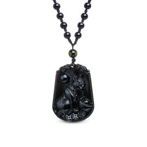 Collier "Loyauté du Chien" en Obsidienne Noire