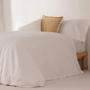 Housse de couette uni 100% coton blanc 260x240 cm + 2 taie oreiller