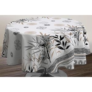 Le linge de Jules Nappe Anti-Taches Stevia - Ronde 160 cm Noir/Beige/Gris/Ecru