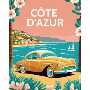 Figured'Art Peinture par Num&eacute;ro Adulte Affiche Vintage C&ocirc;te d'Azur - Activit&eacute; Manuelle Kit de Loisir Cr&eacute;atif DIY Num&eacute;ro d'Art Complet - 40x50cm sans ch&acirc;ssis en bois