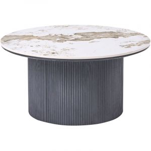 Beliani Table Basse MDF et Plateau en Céramique Marbre Blanc Design Moderne Pied Nervuré ø 80 cm Noir Dora