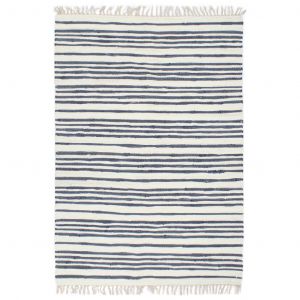 Image de VidaXL Tapis chindi tissé à la main Coton 200x290 cm Bleu et blanc