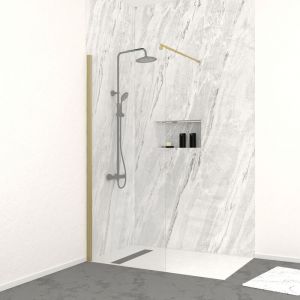 Aurlane Paroi de douche à l'italienne 80x200 cm verre trempé 8 mm - Finition Or Brossé - freedom 2 gold