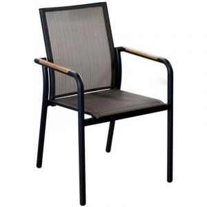 Océo Fauteuil de jardin empilable aluminium finition Teck et toile - Aroha 126 - Couleur Graphite / Graphite