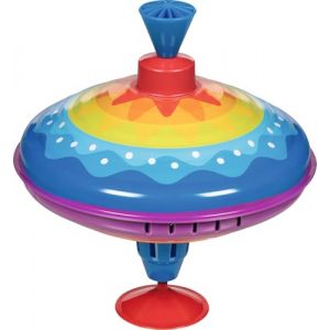 Goki 53778 - Toupie bourdonnante en tôle - Toupie colorée Qui apporte Joie et Plaisir à la Chambre de Votre Enfant - Toupie Classique avec Pied - Hauteur : 21 cm - À partir de 1 an