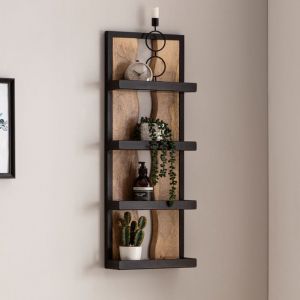 M&S Etagère murale 30x10x80 cm en manguier et fer noir