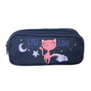 Bagtrotter trousse scolaire 2 compartiments lili lou bleu