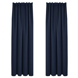 Lot de 2 Rideaux Occultants Isolants Thermiques avec Galon Fronceur, Grande Taille, 140x240 cm, Bleu Marine - Bleu Marine - Deconovo