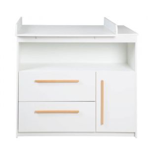 Roba Commode &Agrave; Langer - Lilo - 2 Tiroirs - 1 Porte - 1 Compartiment - Meuble &Agrave; Langer Avec Plan Amovible - Blanc