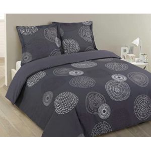 Vision Housse de Couette Fabrizio Gris - 200x200cm avec 2 taies d'oreiller - 100% Coton