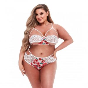 Image de Baci - Ensemble blanc en dentelle et motifs &agrave; fleurs avec soutien-gorge taille haute - Formes g&eacute;n&eacute;reuses