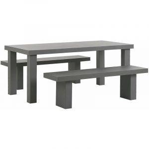 Beliani Ensemble de jardin table et 2 bancs en fibre-ciment gris TARANTO