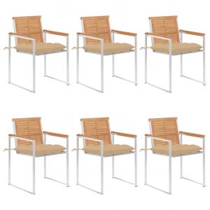 VidaXL Chaises de jardin 6 pcs avec coussins Bois de teck massif Beige