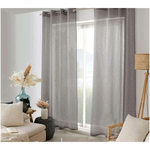 Enjoy Home - Voilage Maya - 8 œillets argentés - diam 4cm - Effet Lin - 100% Polyester - 140x240cm - Coloris Noir