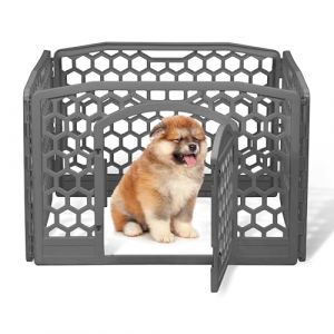 Iris Ohyama Parc pour Chien Intérieur Extérieur avec 4 Panneaux & Porte Verrouillable H58cm Gris Plastique CI-584HC