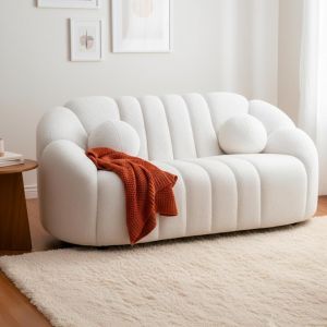 Menzzo Canap&eacute; 2 places design Sidonie Tissu bouclette Blanc