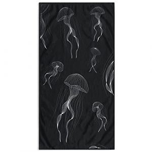 DecoKing Grande Serviette de Plage en Coton, 90 x 180 cm, Double Face, Couverture de Plage Absorbante, Drap de Bain, Bleu foncé, Jellyfish