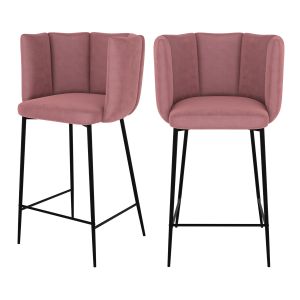 Rendez Vous Déco Chaise de bar en velours vieux rose et pieds en métal 65 cm (lot de 2)