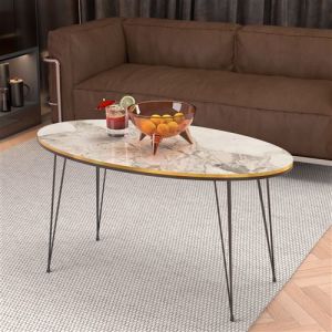 Table basse Hirtshals ovale 41 x 90 x 50 cm marbre blanc or noir