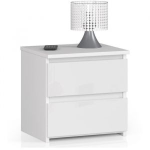 Table de chevet - AKORD - CL2 - Blanc Brillant - 2 tiroirs - 40x35x40 cm